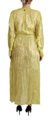 Patrizia Pepe Yellow Silk Long Sleeves Plunging Maxi Dress - IT40|S - Dresses