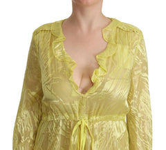 Patrizia Pepe Yellow Silk Long Sleeves Plunging Maxi Dress - IT40|S - Dresses