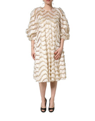 Peserico Ivory Fringe Layered Shift Midi Dress - IT36|XXS