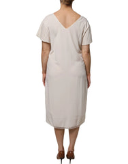 Peserico Off White Short Sleeves V-neck Shift Midi Dress - IT40|S - Dresses