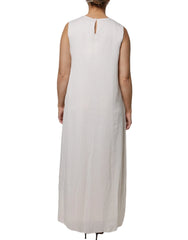 Peserico White Sleeveless Round Neck Shift Long Maxi Dress - IT46|XL - Dresses