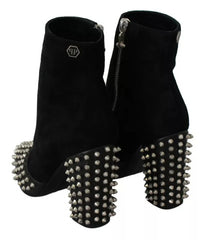 Philipp Plein Black Suede Studded Heels Ankle Boots Shoes - EU36/US6 - Boots