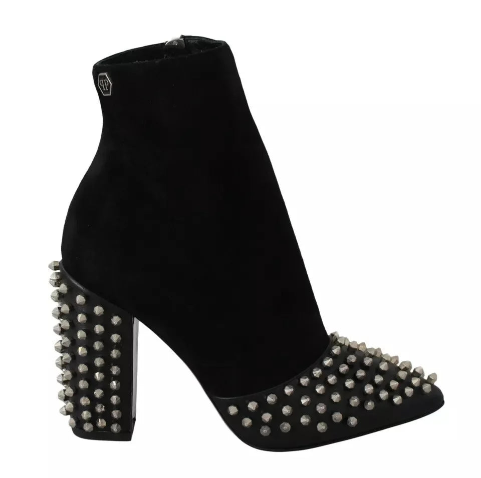 Philipp Plein Black Suede Studded Heels Ankle Boots Shoes - EU36/US6 - Boots