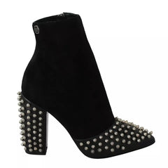 Philipp Plein Black Suede Studded Heels Ankle Boots Shoes - EU36/US6 - Boots