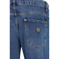 Philipp Plein Blue Cotton Straight-Leg Jeans