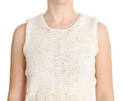PINK MEMORIES Beige Cotton Blend Knitted Sleeveless Sweater - One Size - Sweaters