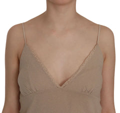 PINK MEMORIES Beige Lace Spaghetti Strap Mini Cotton Dress - Dresses