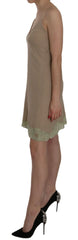 PINK MEMORIES Beige Lace Spaghetti Strap Mini Cotton Dress - Dresses
