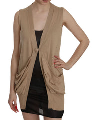 PINK MEMORIES Brown 100% Cotton Sleeveless Cardigan Top Vest - Cardigans