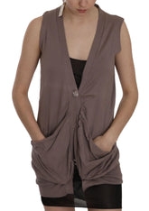 PINK MEMORIES Brown 100% Cotton Sleeveless Cardigan Top Vest - Cardigans