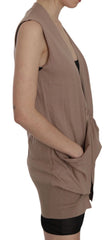 PINK MEMORIES Brown 100% Cotton Sleeveless Cardigan Top Vest - IT42|M - Cardigans