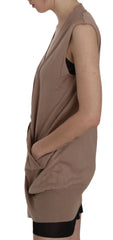 PINK MEMORIES Brown 100% Cotton Sleeveless Cardigan Top Vest - IT42|M - Cardigans