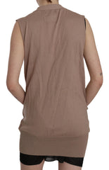 PINK MEMORIES Brown 100% Cotton Sleeveless Cardigan Top Vest - IT42|M - Cardigans