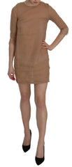 PINK MEMORIES Brown 3/4 Sleeve Crewneck Shift Mini Dress - IT40|S - Dresses