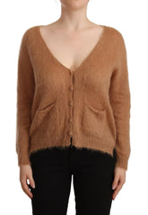 PINK MEMORIES Brown Cardigan V-Neck Long Sleeve Sweater - IT42|M - Cardigans