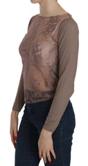 PINK MEMORIES Brown Lace See Through Long Sleeve Top - IT40|S - Blouses