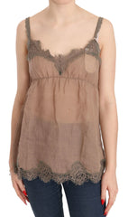 PINK MEMORIES Brown Lace Spaghetti Strap Plunging Top Blouse - IT44|L - Blouses