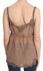 PINK MEMORIES Brown Lace Spaghetti Strap Plunging Top Blouse - IT44|L - Blouses