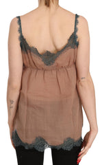PINK MEMORIES Brown Lace Spaghetti Strap Tank Top Blouse - IT42|M - Tank Tops