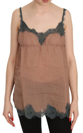 PINK MEMORIES Brown Lace Spaghetti Strap Tank Top Blouse - IT42|M - Tank Tops