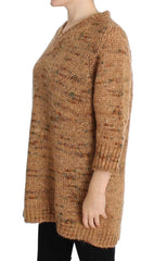 PINK MEMORIES Brown Wool Blend Knitted Oversize Sweater - Sweaters
