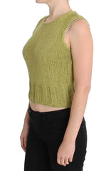 PINK MEMORIES Green Cotton Blend Knitted Sleeveless Sweater - One Size - Sweaters