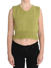 PINK MEMORIES Green Cotton Blend Knitted Sleeveless Sweater - One Size - Sweaters