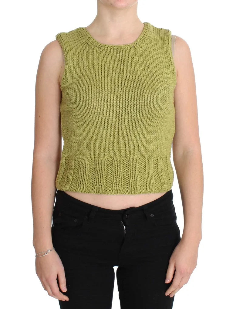 PINK MEMORIES Green Cotton Blend Knitted Sleeveless Sweater - One Size - Sweaters