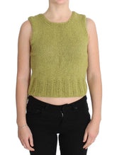 PINK MEMORIES Green Cotton Blend Knitted Sleeveless Sweater - One Size - Sweaters