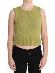 PINK MEMORIES Green Cotton Blend Knitted Sleeveless Sweater - One Size - Sweaters