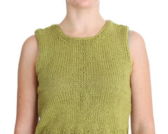 PINK MEMORIES Green Cotton Blend Knitted Sleeveless Sweater - One Size - Sweaters