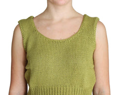 PINK MEMORIES Green Cotton Blend Knitted Sleeveless Sweater - One Size - Sweaters