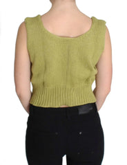 PINK MEMORIES Green Cotton Blend Knitted Sleeveless Sweater - One Size - Sweaters