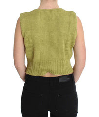 PINK MEMORIES Green Cotton Blend Knitted Sleeveless Sweater - One Size - Sweaters