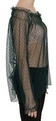 PINK MEMORIES Green Mesh See Through Long Sleeve Top Blouse - Blouses
