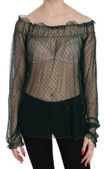 PINK MEMORIES Green Mesh See Through Long Sleeve Top Blouse - Blouses