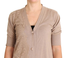 PINK MEMORIES Pink Lace Cotton Cardigan Sweater - IT44|L - Cardigans