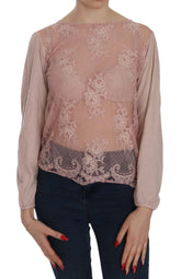 PINK MEMORIES Pink Lace See Through Long Sleeve Blouse - Blouses