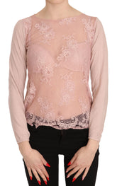 PINK MEMORIES Pink Lace See Through Long Sleeve Top Blouse - IT42 | S - Blouses