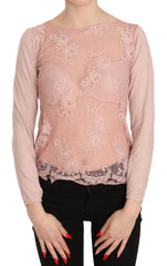 PINK MEMORIES Pink Lace See Through Long Sleeve Top Blouse - IT42 | S - Blouses