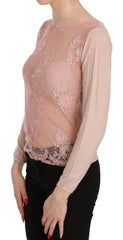 PINK MEMORIES Pink Lace See Through Long Sleeve Top Blouse - IT42 | S - Blouses