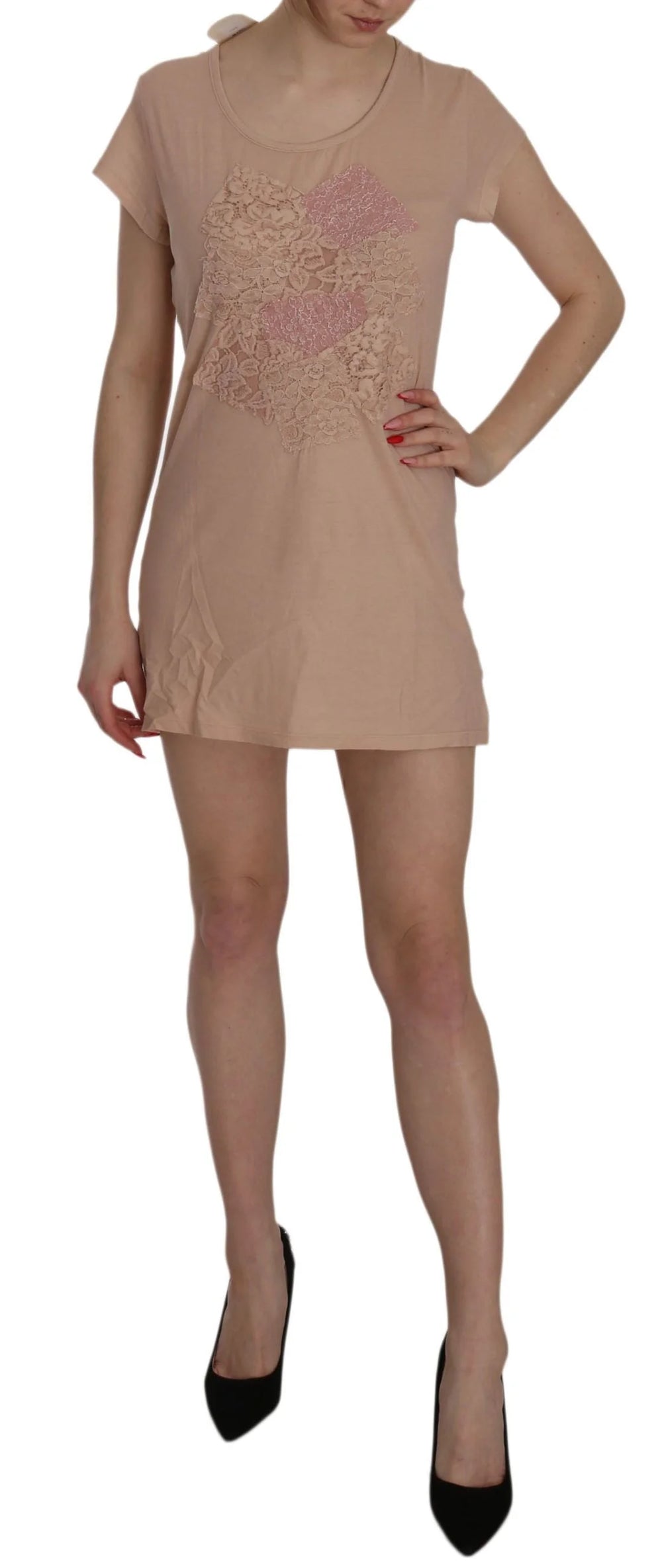 PINK MEMORIES Pink Lace Short Sleeve Shift Mini Dress - Dresses