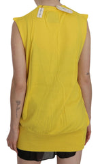 PINK MEMORIES Yellow 100% Cotton Sleeveless Cardigan Top Vest - Cardigans