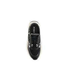 PINKO Black Calf Leather Bos Taurus Athletic Sneakers