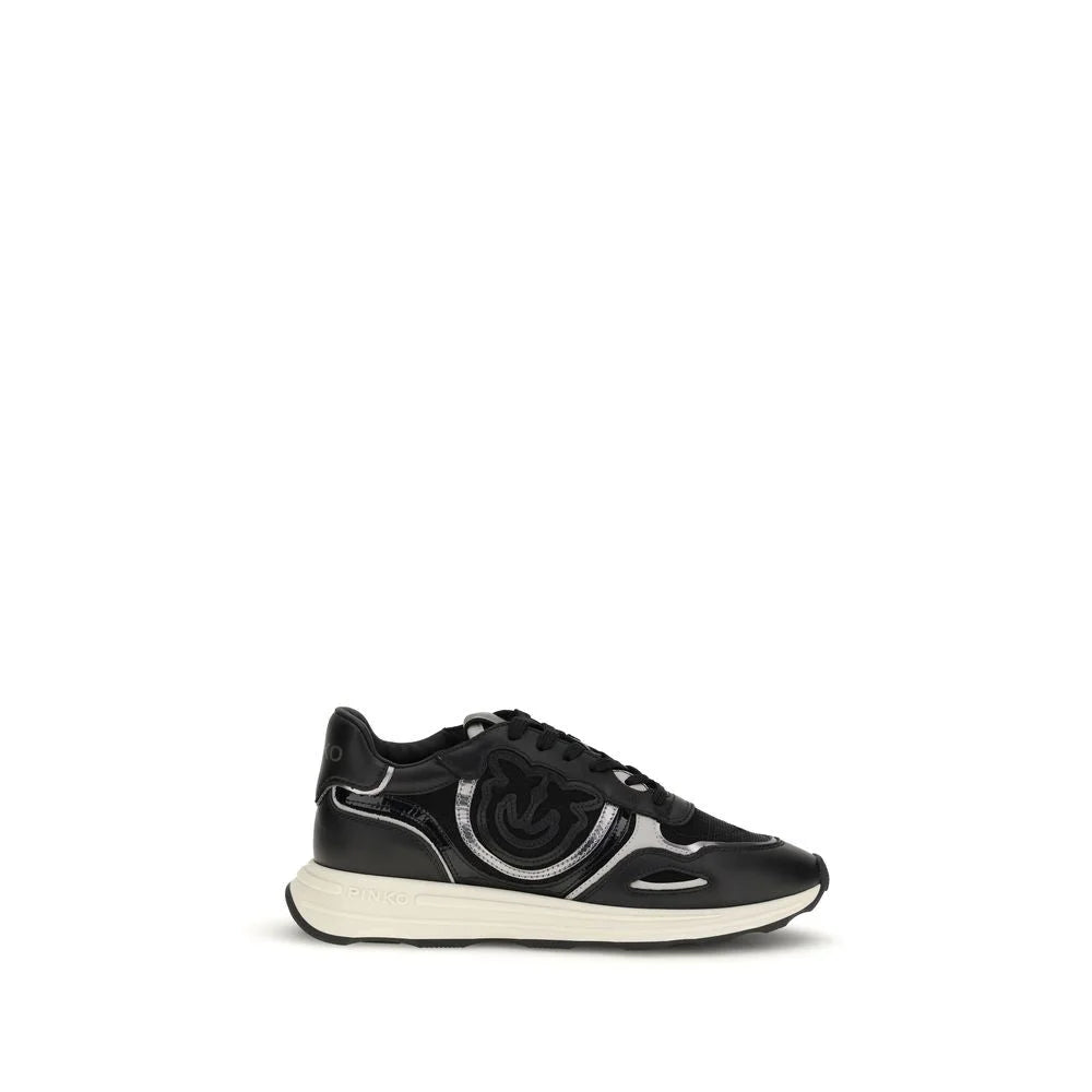 PINKO Black Calf Leather Bos Taurus Athletic Sneakers