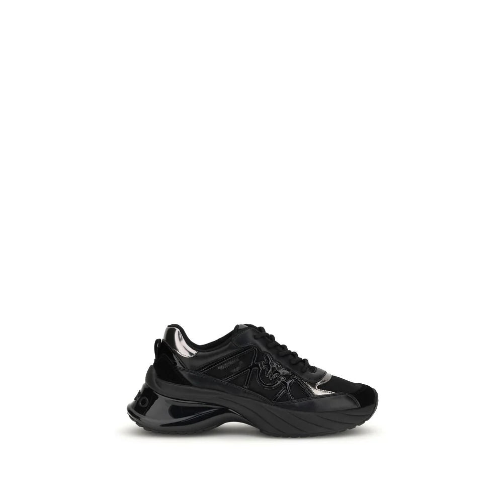 PINKO Black Calf Leather Bos Taurus Chunky Sneakers