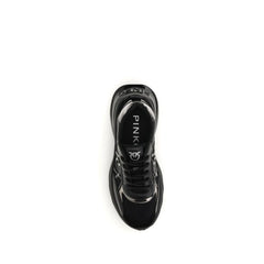 PINKO Black Calf Leather Bos Taurus Chunky Sneakers