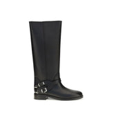PINKO Black Calf Leather Bos Taurus Flat Boots