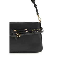 PINKO Black Calf Leather Bos Taurus Shoulder Bag