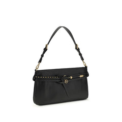 PINKO Black Calf Leather Bos Taurus Shoulder Bag